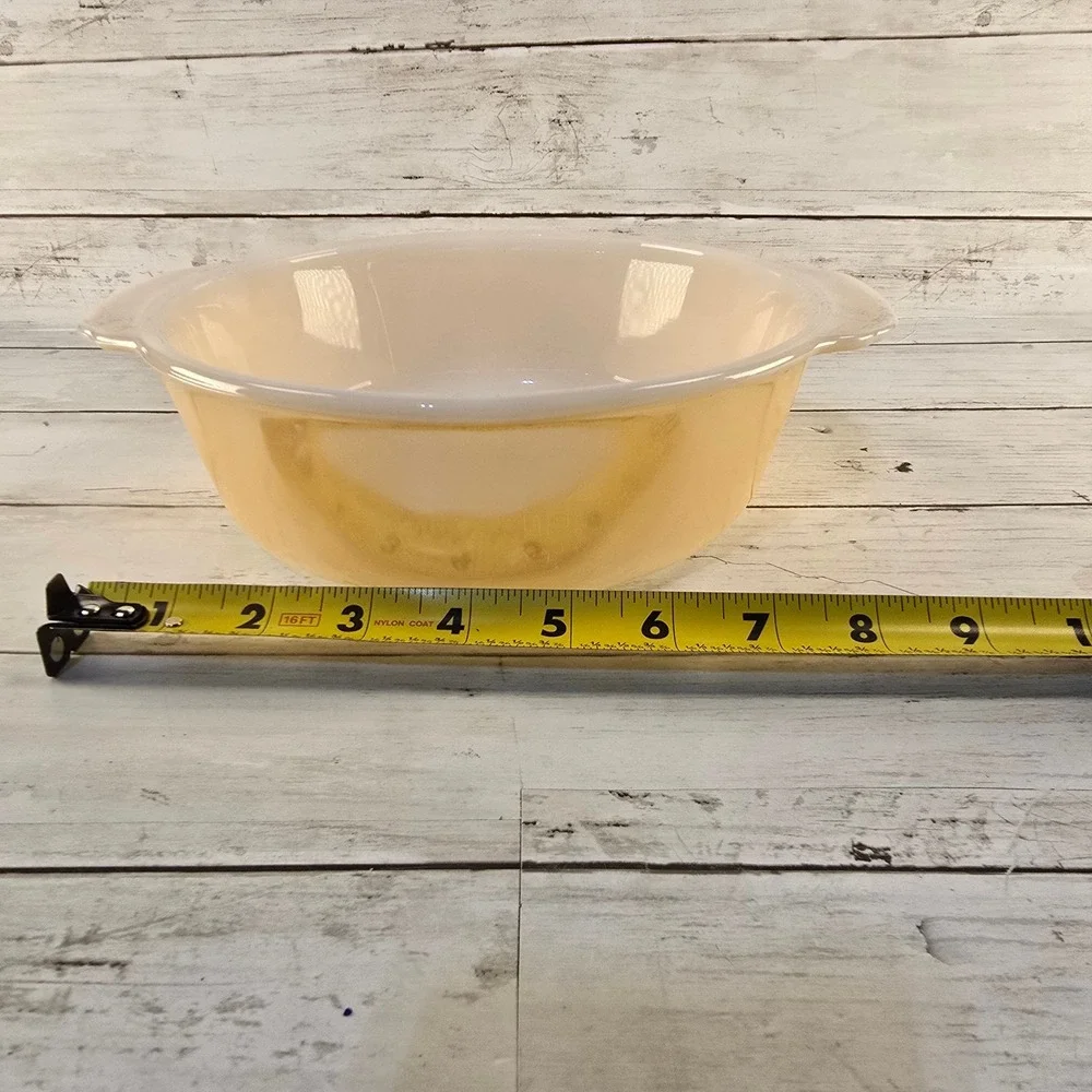 Vintage Fire-King Peach Luster Casserole Dish Milk Glass Round Baking Bowl 8.5in